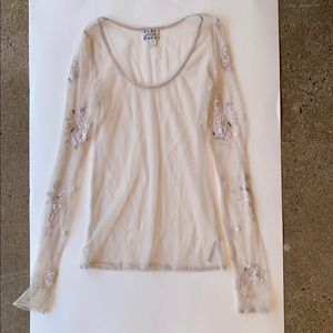 Free People Mesh Net Embroidered Top